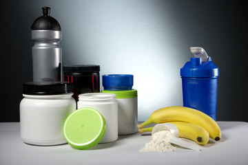 Sport Nutrition Supplement containers with shaker