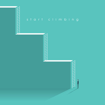 Career corporate ladder concept vector illustration. Businessman starting professional work with challenges.