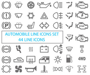 Set of automotive icons. Drawing on a white background.