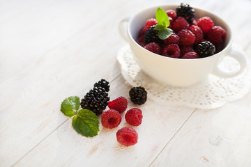 Juicy fresh  raspberries and blackberries