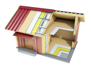 The small frame house in cut. 3d illustration