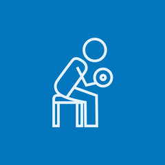 Man exercising with dumbbells line icon.