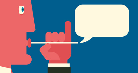 A man inflates a speech bubble using tubule. Idle talk concept illustration.