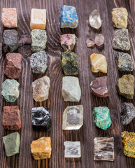 Collection set of minerals and stones. 