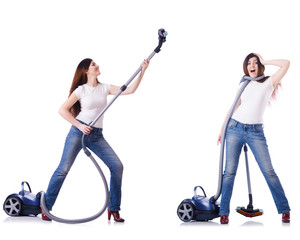 Collage of woman cleaning with vacuum cleaner