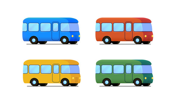 vector cartoon bus icon set. color car