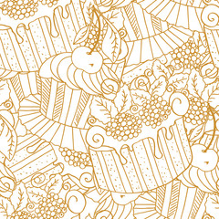 Hand drawn seamless pattern cupcakes.