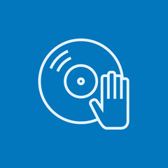 Disc with dj hand line icon.