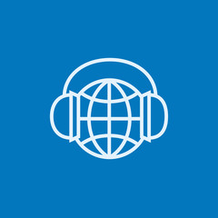 Globe in headphones line icon.