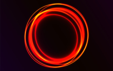 Abstract rounded vector explosion. Abstract plasma vector background. Red shiny circles on dark background. Neon rounded lights