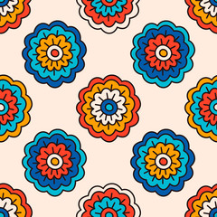 Fototapeta na wymiar Hand drawn seamless pattern with floral elements. Colorful ethnic background.