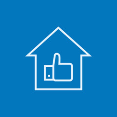 Thumb up in house line icon.