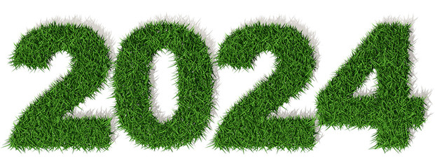 2024 anno 3d, prato erba verde, duemilaventiquattro, Buon Anno Felice - obrazy, fototapety, plakaty