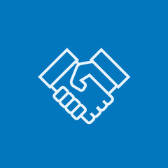 Handshake and successful real estate transaction line icon.