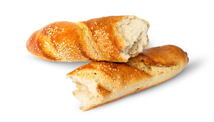 Two pieces of French baguette crosswise