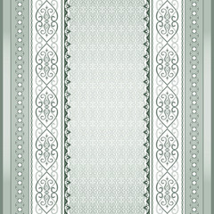 Green vintage seamless border on a lace light green background.