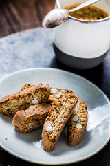 Italian hard cantucci on plate