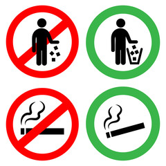 Prohibitory signs. Do not litter, do not smoke.