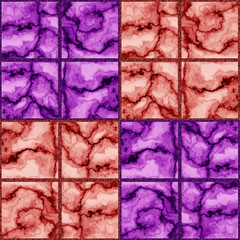 Abstract seamless purple and red pattern of squares with marble texture
