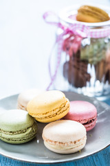 colorful macaroon cookies on plate