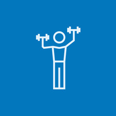 Man exercising with dumbbells line icon.