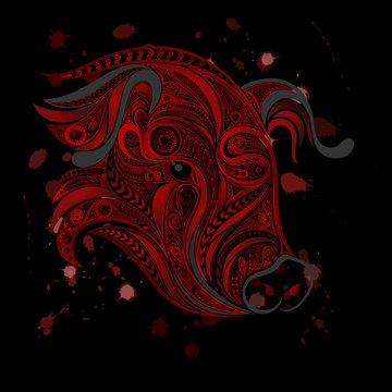 Abstract vector bloody head of a pig. The protection of animals