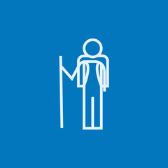Tourist backpacker line icon.