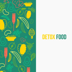Vector eco food design template with fruit and vegetable icons in trendy linear style - abstract emblem for organic shop, healthy food, detox or vegetarian cafe