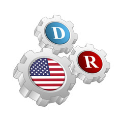 USA Flag with Republican and Democratic sign on Settings Icon 