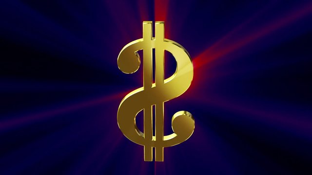 Image rotating dollar symbol in a blaze of colored rays