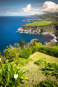 Green Island In The Atlantic Ocean, Sao Miguel, Azores, Portugal