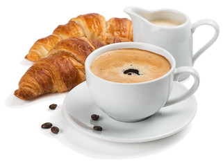 Coffee, milk and croissants.