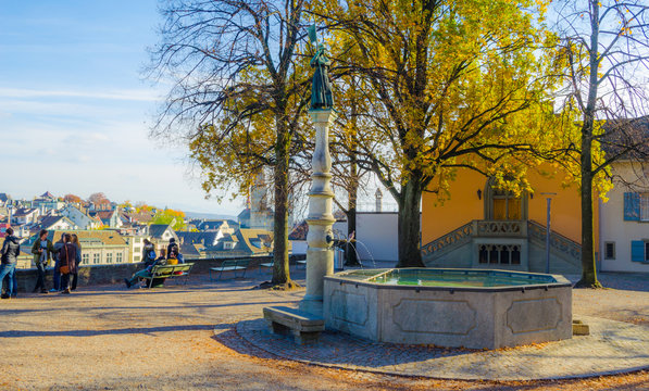 Lindenhof Park In Center Of The Swiss City Zurich