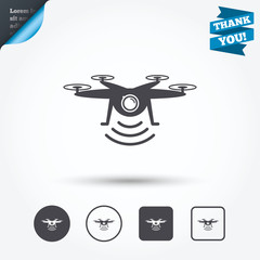 Drone icon. Quadrocopter with action camera.