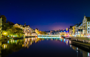 Night view of limmat river in zurich