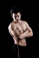 Muscular Asian man  show his body