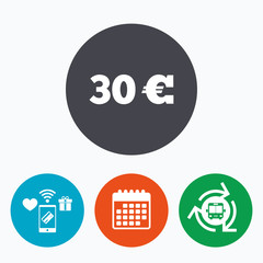 30 Euro sign icon. EUR currency symbol.