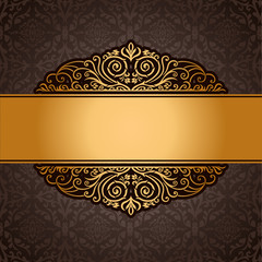 Abstract brown background with exclusive, luxury, vintage, gold frame
