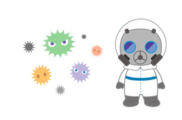 cartoon gas mask illustration and bacteria .vector art