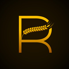 Abstract letter R logo design template with Ears of Wheat,Rice,Vector Illustration