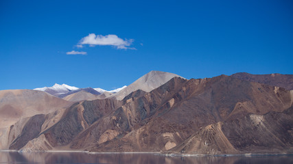 Mountains and water Pangong Lake in Ladakh, India.