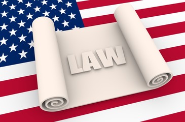 Paper scroll on background textured by USA flag. Law text