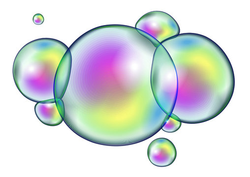 colored soap bubbles isolated on a white background.