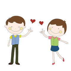 boy and girl sent red heart hand drawn vector for couple T-shirt