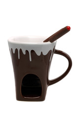 Fondue brown cup on a white background