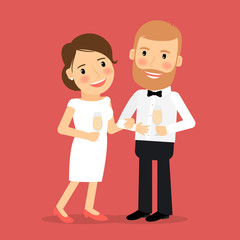 Celebrating romantic couple. Romantic couple toasting. Vector illustration