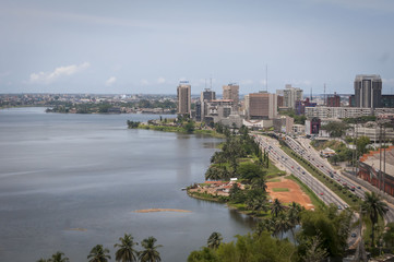 Abidjan, the economical capital of Ivory Coast (Cote d'Ivoire), it's business area Plateau with the...