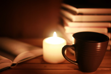 book glasses candle night