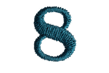 Number 8, alphabet of green thread isolated on white background