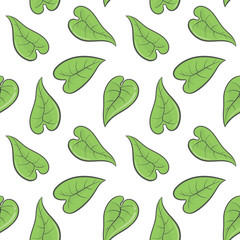 Green spring leaves seamless pattern on white background. Vector illustration